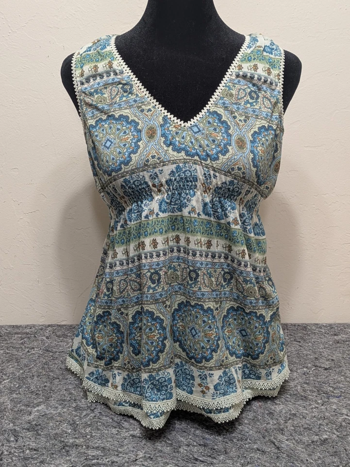 Винтажный самооценка Y2K без рукавов верхний пейсли кукла фея v-образным вырезом большой - Изображение 1 из 4