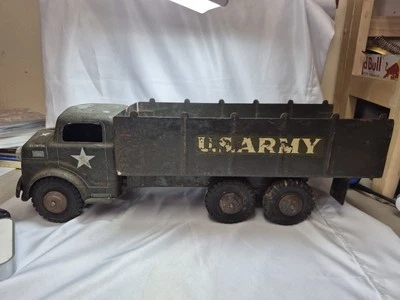 Vintage 1950s MARX Lumar US 5417314 Army Truck Pressed Steel w/Canvas 19" Long - Image 1 of 3