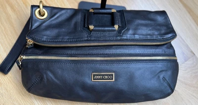 Bolso sin asas Jimmy Choo de cuero de becerro negro marino de gran tamaño Foto 1 de 4