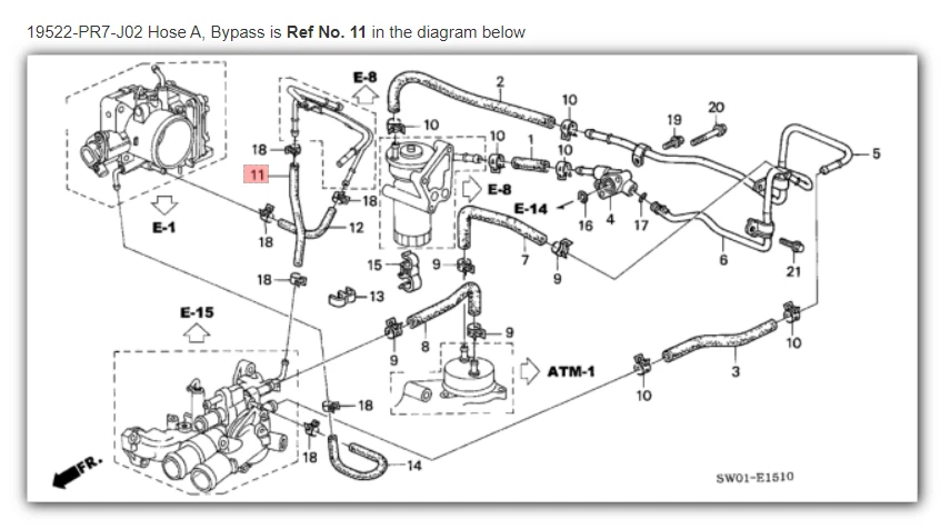 Manguera A para enfriador de aceite de derivación Honda Acura genuina OEM NSX ☆ 19522-PR7-J02 ☆ Foto 1 de 1