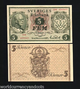 SWEDEN 5 KRONER P41 1948 KING COMMEMORATIVE UNC RARE CURRENCY MONEY BANK NOTE - Picture 1 of 1
