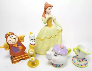 Juego (5) Estatuillas de Porcelana Bella, Chip, Cogsworth+ de Colección Beauty and the Beast - Imagen 1 de 5