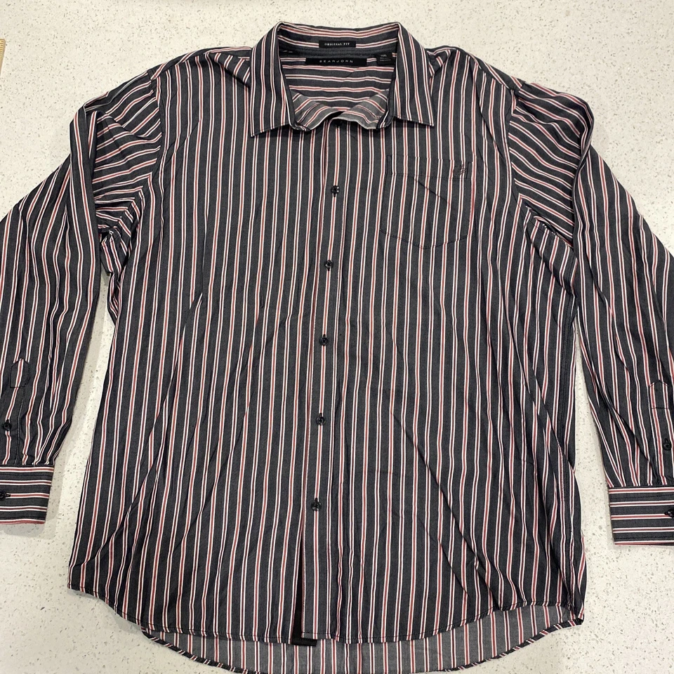 Sean John Mens Purple Black Stripped Long Sleeve Tailored Fit Shirt  Sz 3XL - Image 1 of 4
