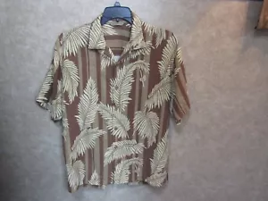 Tommy Bahama Hawaiihemd Herren M braun & hellbraun Palmenseide & Schablone tropisch Camp - Bild 1 von 5