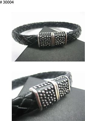 Cierres magnéticos de plata de ley 925 con pulsera de cuero italiano trenzado hombre/mujer Foto 1 de 2