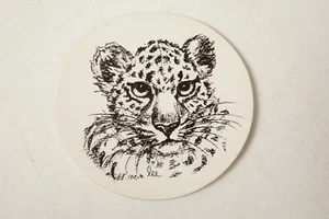 Max or Man Lee Drink Coaster w/Cat Leopard (R3B) Black on White 4.25" Barware - Picture 1 of 5