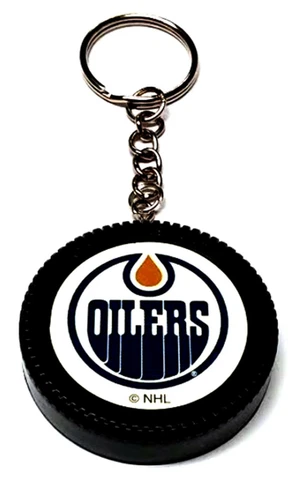 EDMONTON OILERS MINI PUCK KEYCHAIN 2" WIDE NEW NHL OFFICIALLY LICENSED Cover