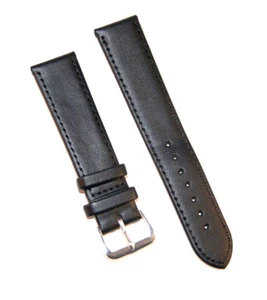Bracelet de Montre Noir Remplacement Simili Cuir 12-14-16-18-20-22-24-26 mm - Picture 1 of 9