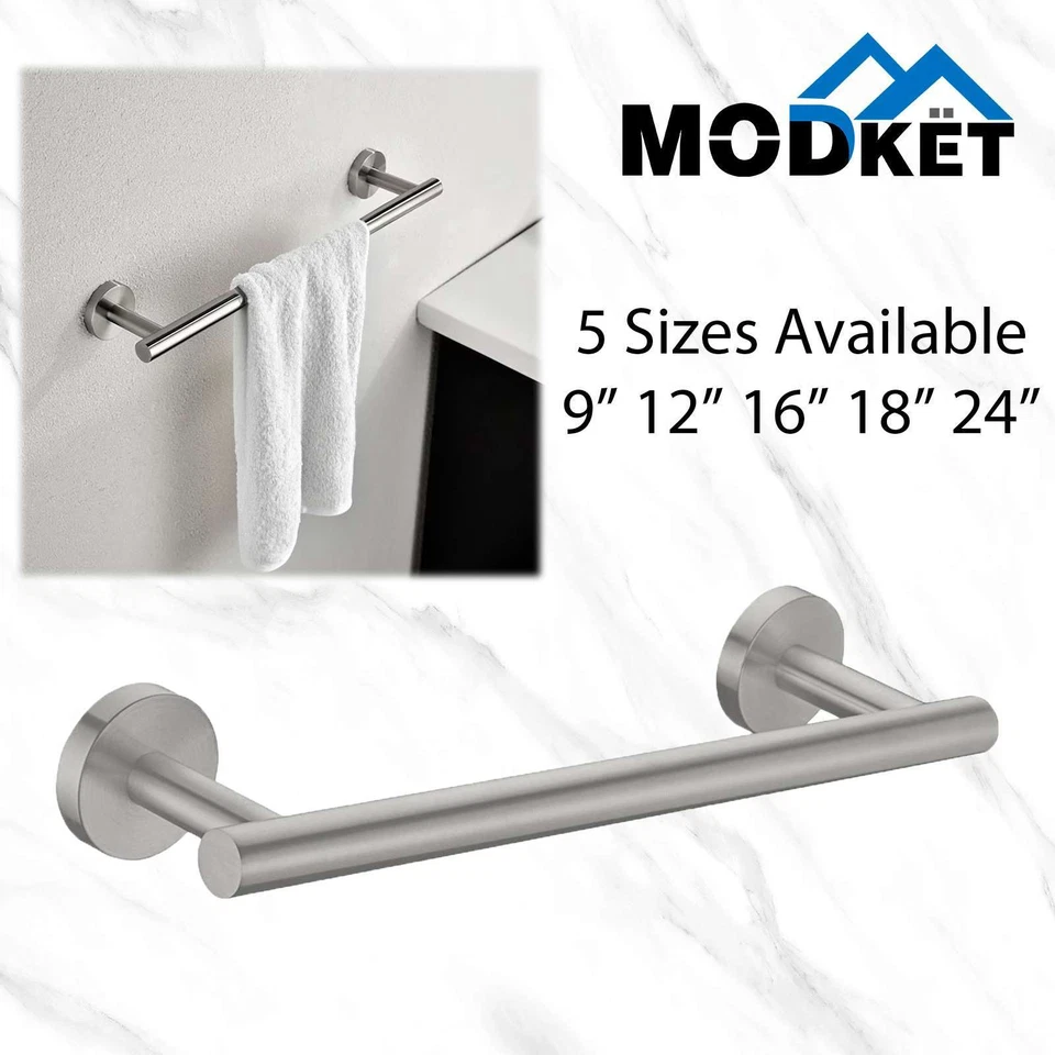 Modern Brushed Nickel Towel Bar Rail Stainless Steel Wall Mounted Bathroom Hang - Image 1 of 4