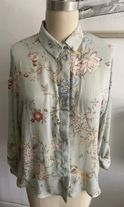 GP & J Baker x H & M Blouse Floral Birds Size US 8 EUR 40 Button Up Semi-Sheer - Picture 1 of 7