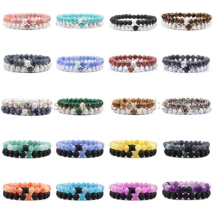 Women Men 2 Pcs Multiple Gemstone Elastic Couple Bracelet 7.5" Lovers Friendship - Picture 1 of 21
