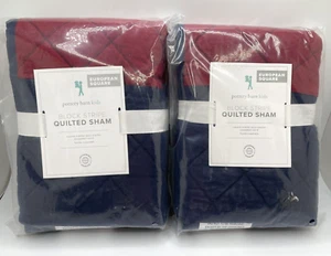 Paar Pottery Barn Kinder Blockstreifen gesteppt Schein europäisch quadratisch rot blau grau - Bild 1 von 11