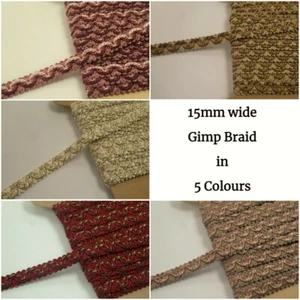Upholstery Gimp Braid Trim in 5 Colours 15mm Wide - Traditional Style - Picture 1 of 6