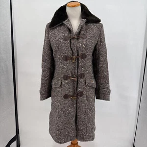 Women's Sterling Darling Vintage Tweed Toggle Faux Shearling Lining Brown Coat S - Picture 1 of 6