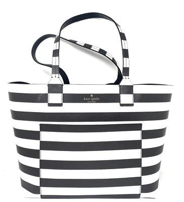 BOLSO DE MANO GRANDE KATE SPADE RAYAS EN BLANCO Y NEGRO | Reversible | NOS 16x11,5x6,5 Foto 1 de 4