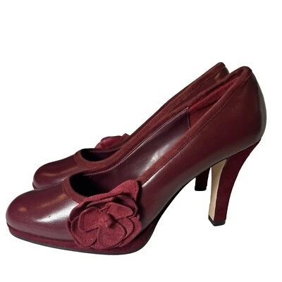 Zapatos de tacón Bisou Bisou Borgoña Granate Cuero Roseta Gamuza Mujer 7,5 M Foto 1 de 4