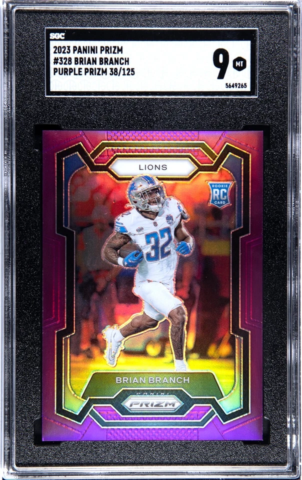 2023 Panini Prizm #328 Brian Branch RC Purple Prizm 38/125 SGC 9 - Image 1 of 2