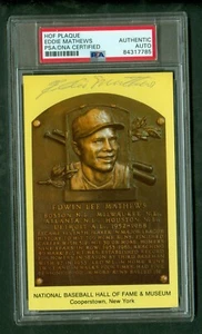 Eddie Mathews d'2001 Vintage Autographed Hall of Fame Plaque Postcard PSA/DNA - Picture 1 of 2