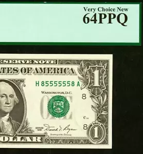 1981 $1 St. Louis FRN Fr 1911-H PCGS 64PPQ fancy radar serial number 85555558 - Picture 1 of 3