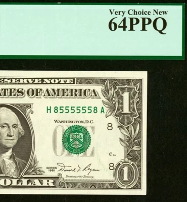 1981 $1 St. Louis FRN Fr 1911-H PCGS 64PPQ fancy radar serial number 85555558 - Image 1 of 3