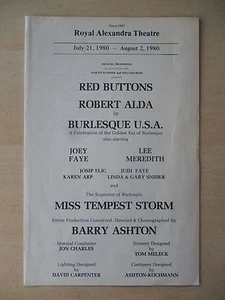 July 1980 - Royale Alexandra Theatre Playbill - Burlesque U.S.A. - Red Buttons - Picture 1 of 2