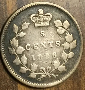 1896 CANADA SILVER 5 CENTS COIN - Picture 1 of 2