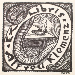 Alfred Kubin Exlibris Alfred Klemenz Schlange Öllampe Symbolismus Litho 20 Jhd - Bild 1 von 4