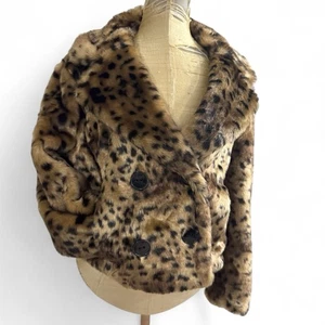 Loft Kunstfell Mantel Jacke Damen Small Leopard Crop Y2K Indie Sleeze McBling Mob - Bild 1 von 8