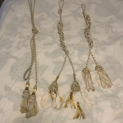 Decorative Drapery, Coarding With Tassels, Metallic Gold And Cream - Image 1 of 4