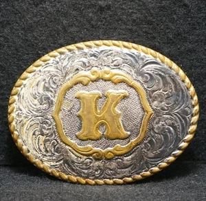 WJ15145 VERY COOL VINTAGE 1970s ***K*** INITIAL LETTER FASHION MENS BELT BUCKLE - Picture 1 of 2