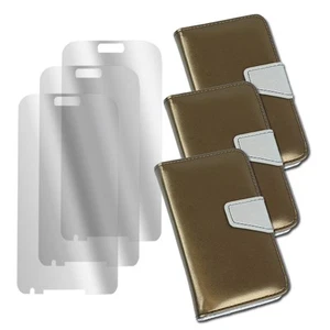 3X WALLET CASE COVER+SCREEN PROTECTOR STAND PU LEATHER GOLD GALAXY S IV S4 I9500 - Zdjęcie 1 z 2