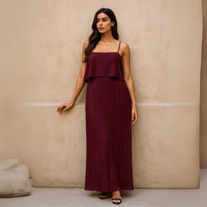 WOMENS LADIES STRAPPY MAXI DRESS PLUS SIZE LONG PLEATED STYLE - Picture 1 of 14