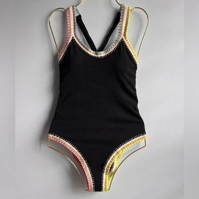 Ferrarini x PQ Juniors Crochet-Trim One-Piece Swimsuit Black Size Small - Image 1 of 4