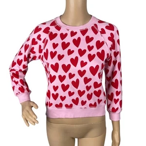 Hanna Andersson NEW Pink Red Heart Print Pullover Sweatshirt Girls SZ 8 - Picture 1 of 8