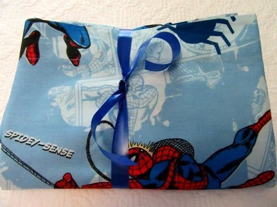 Marvel SPIDERMAN Twin Flat Top Sheet Rare Blue Background Buildings - Cartoons - Image 1 of 4