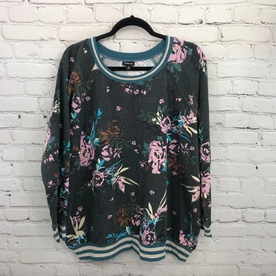 Blusa suéter informal básico de manga larga floral gris 2X Torrid Top para mujer Foto 1 de 4