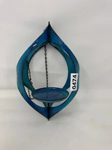 Vintage Blue Enamel Metal Hanging Candle Holder Lantern Outdoor Garden Decor - Picture 1 of 3