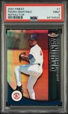 2001 TOPPS FINEST REFRACTOR #7 PEDRO MARTINEZ RED SOX SP #/499 GRADED PSA 9 MINT - Image 1 of 2