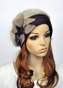 JM32 Piel y Lana de Conejo Para Mujer Sombrero de Invierno Gorra Lindas Flores ALA DE CAFÉ - Imagen 1 de 4