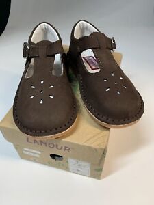 L’Amour Brand New T strap Mary Jane Nubuck Leather Dark Brown Size 8 With Box