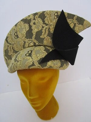 Dramatic Mr John Gold Lace Calot Helmet Hat Church Races Wedding - Image 1 of 4