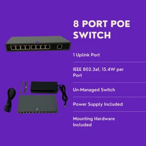 8 Port POE Switch, with Power Supply and Mounting Hardware - Picture 1 of 3
