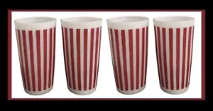 Bicchiere bicchiere latte Hazel Atlas rosso e bianco a righe caramelle - 5 1/8 - SET DI 4! - Foto 1 di 6