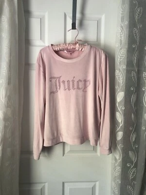 Juicy Couture embellished velour sleep wear top long sleeves crew neck Sz L Y2K - Image 1 of 4