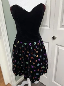 VTG Jessica McClintock Sequin & Velvet Black Dress W/Tulle Beautiful Sz 9/10 - Picture 1 of 23