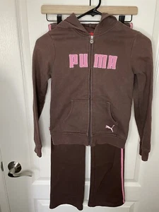 Girls Puma Zip Up Hoodie & Pants Pink & Brown Set Size Medium - Picture 1 of 8