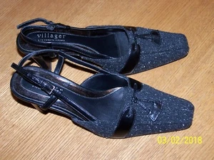 VILLAGER BRAND BLACK SPECKLE SLINGBACK 3" HEELS SIZE 6M - Picture 1 of 4