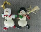 2 Xmas Ornaments  Resin Skating Snowmen: Girl In Hat & Boy W/Broom In Tall Hat