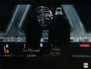 David Prowse/Ian McDiarmid Firmado Star Wars 16x20 con Estrella de la Muerte - JSA W Auténtico - Imagen 1 de 2