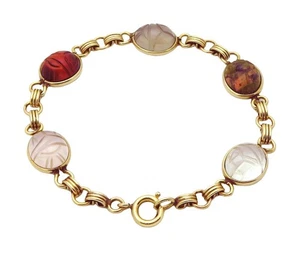 Vintage 12K Gold Filled Aumara Scarab Beetle Egyptian Revival Gemstone Bracelet - Picture 1 of 7